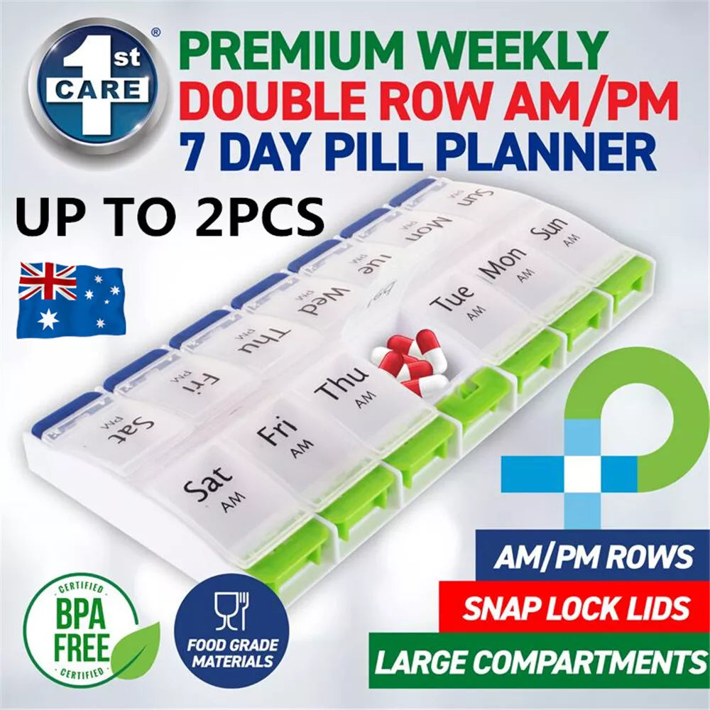 Pill Box Dispenser 7-Day | AM/PM Medication Organiser | Weekly Tablet Case 1Pc