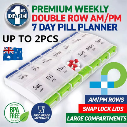 Pill Box Dispenser 7-Day | AM/PM Medication Organiser | Weekly Tablet Case 1Pc