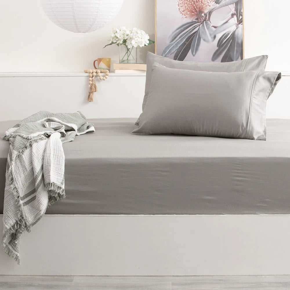 Park Avenue King 500TC Bamboo Cotton Bed Sheet | 2x Pillowcases | Charcoal Linen Set