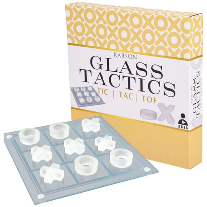 Karson Glass 9pc Tic Tac Toe | Classic Board Game Set | Stylish & Modern Frosted Glass