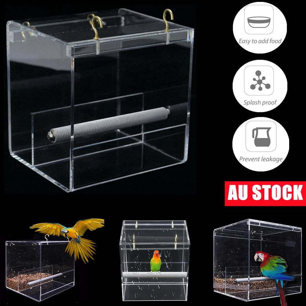 Automatic Acrylic Parrot Feeder | No Mess Bird Cage Seed Feeding | No Mess Feeder