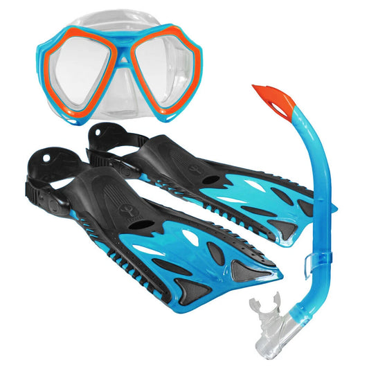 Snorkel Kit | Nipper Sea Snorkelling Set for Kids | Blue w/Flipper/Goggles |