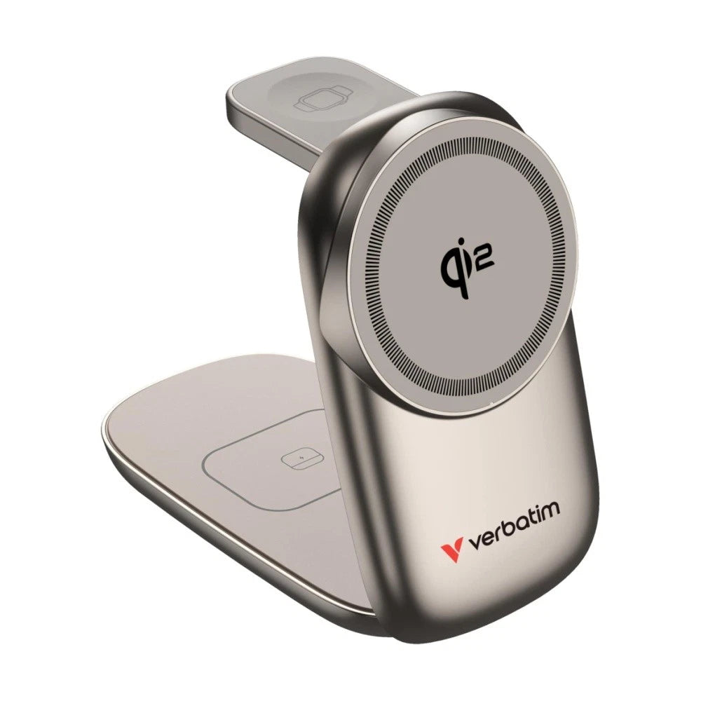 VERBATIM 3 in 1 Wireless Smartphone Docking Station Desert Titanium