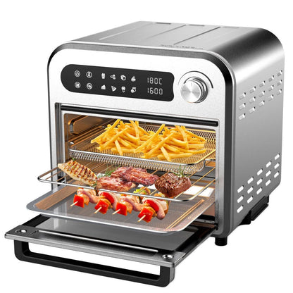 Kitchen Couture 10L Stainless Steel Compact Air Fryer | Oven includes baking tray, crumb tray, stream rack and airfryer basket33x34cm Silver