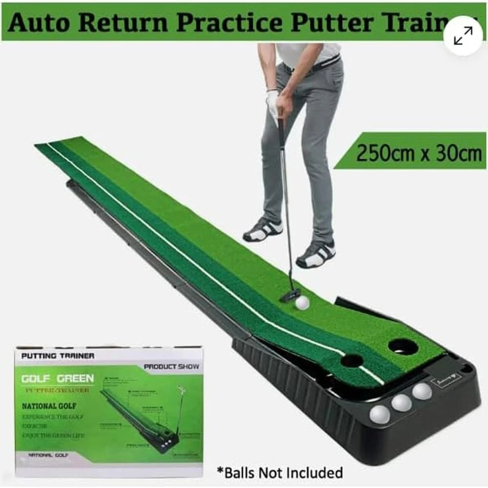 Auto-Return Golf Putting Mat 2.5m Professional Dual Holes Gravity Ball Return