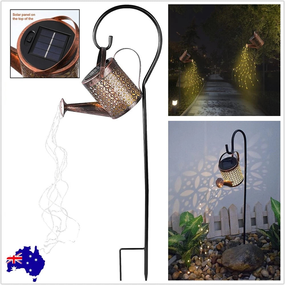 Solar LED Watering Can | Fairy String Light | Outdoor Garden Decor Waterfall Lamp