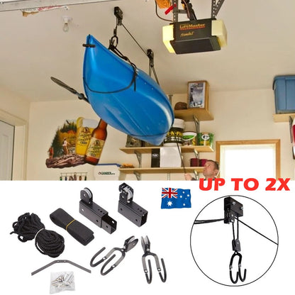 Stainless Steel Kayak/Bike Hoist | Lift Pulley System | Garage Ceiling Storage Rack | Capacity 56.7 Kg (125LBS)