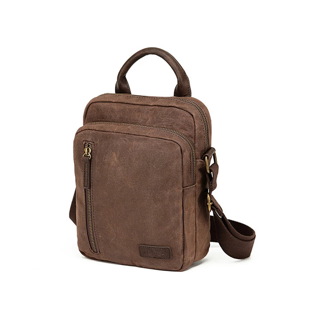 Tosca Waxed Canvas Cross Body Bag/Pouch | Adjustable Strap 20x10x26cm | Stylish Brown