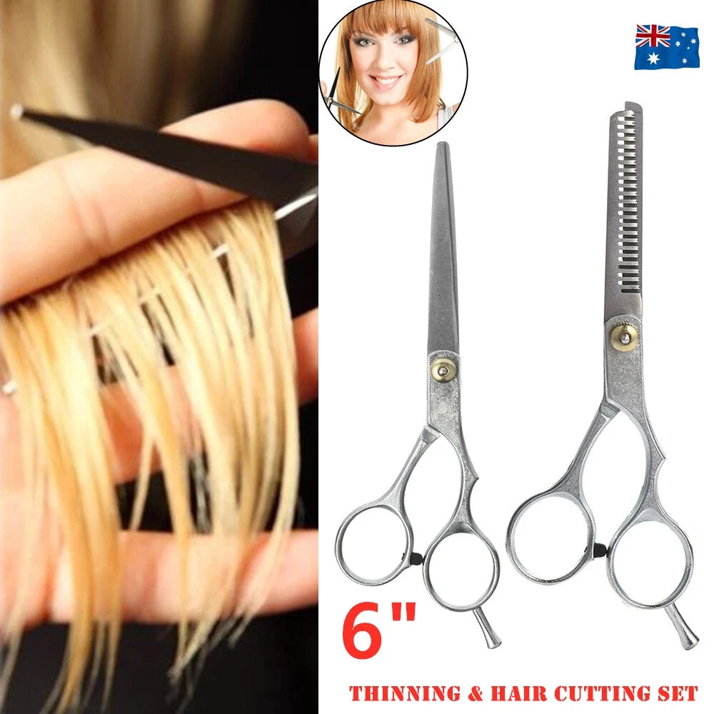 6" Salon Hairdressing Barber Scissors | Set Hair Cutting Thinning Shears Tool Kit | High Quality Stainless Steel | Ergonomical Design