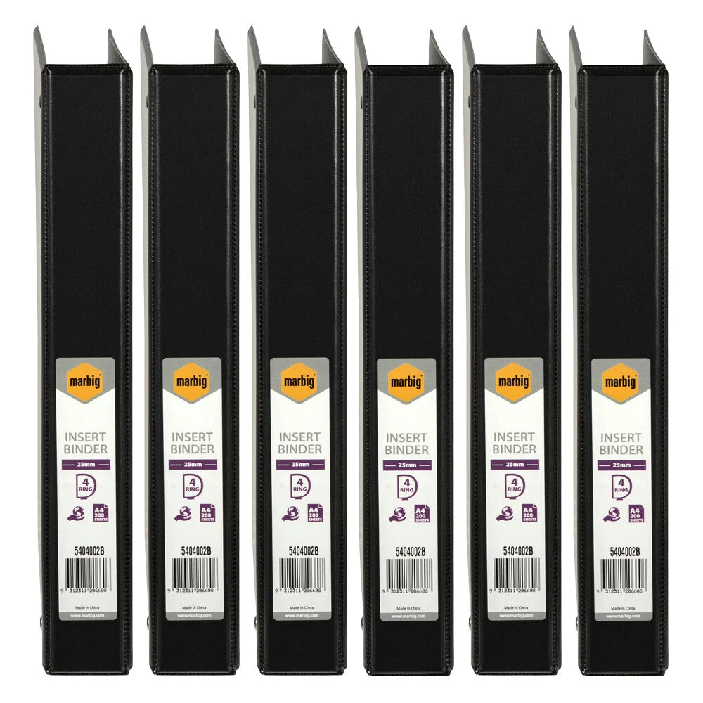 Marbig Clearview 4 D-Ring Insert Binder | 20pc A4 File 25mm Document Organiser Black
