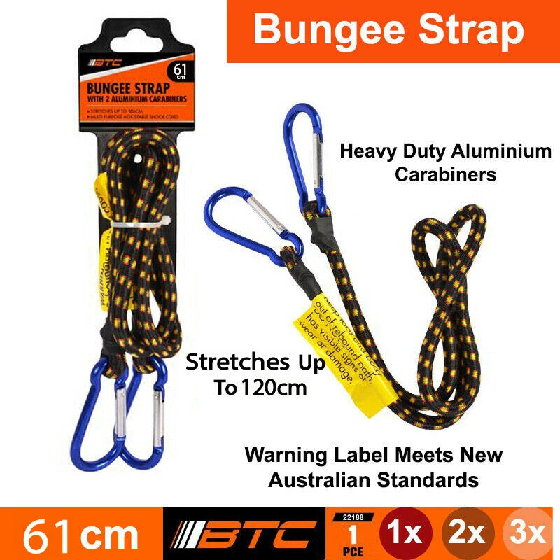 Bungee Cord Set Bungee Strap With Carabiner Hook | 61cm Length Strap Down Cord | Heavy Duty Bungee Cord