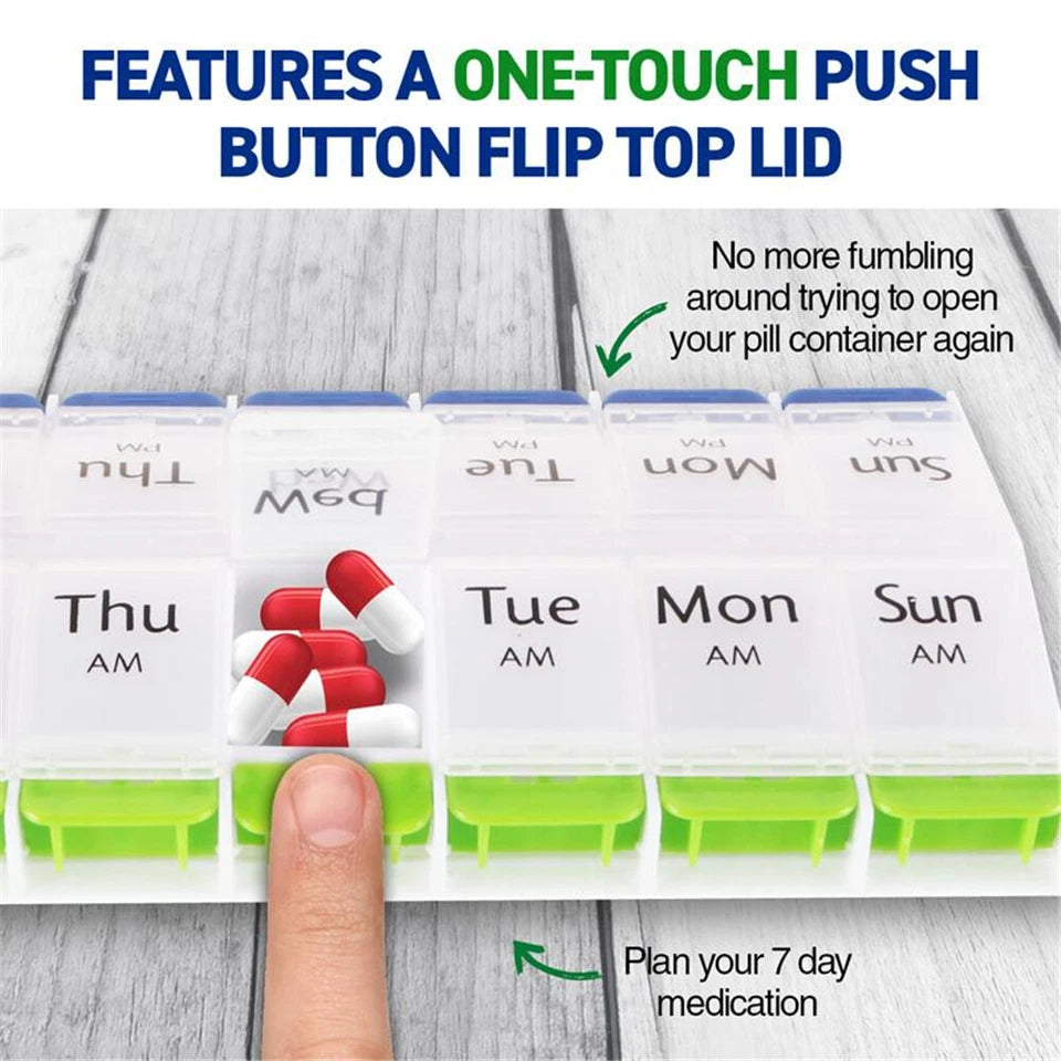 Pill Box Dispenser 7-Day | AM/PM Medication Organiser | Weekly Tablet Case 1Pc