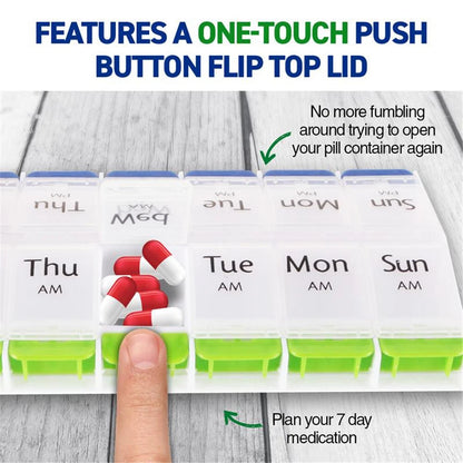 Pill Box Dispenser 7-Day | AM/PM Medication Organiser | Weekly Tablet Case 1Pc