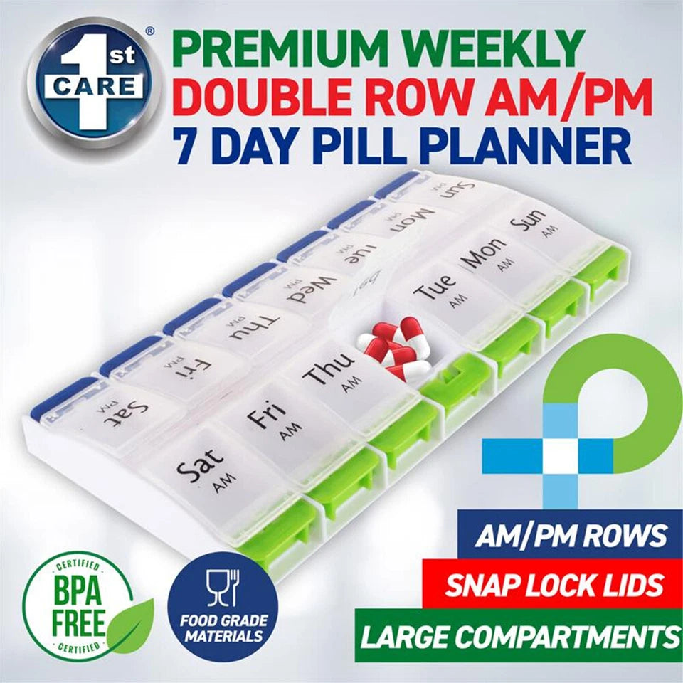 Pill Box Dispenser 7-Day | AM/PM Medication Organiser | Weekly Tablet Case 1Pc
