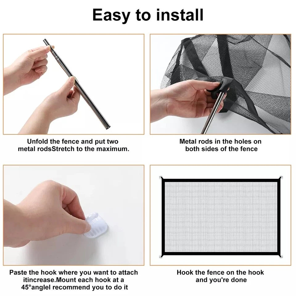 Dog Pet Gate Mesh | Safe Fence Barrier Guard | Stair Enclosure Baby Puppy Safety Net | 72x180 CM