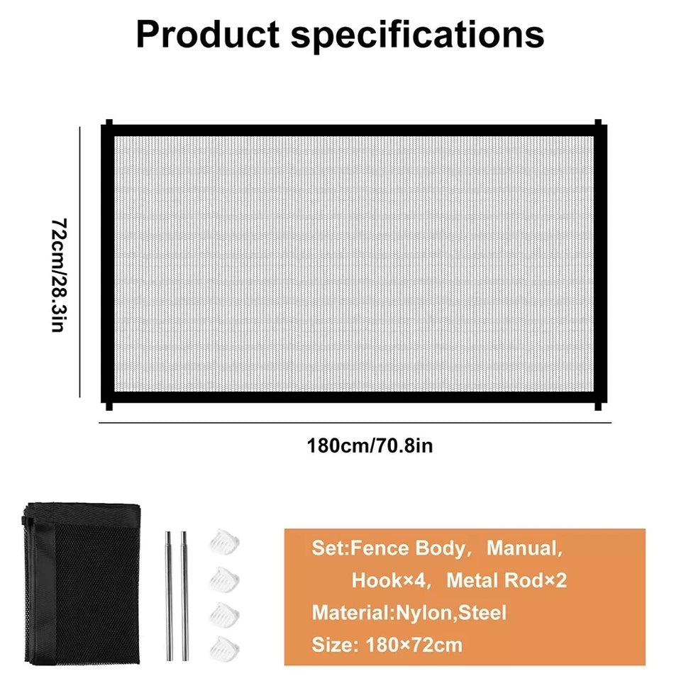 Dog Pet Gate Mesh | Safe Fence Barrier Guard | Stair Enclosure Baby Puppy Safety Net | 72x180 CM