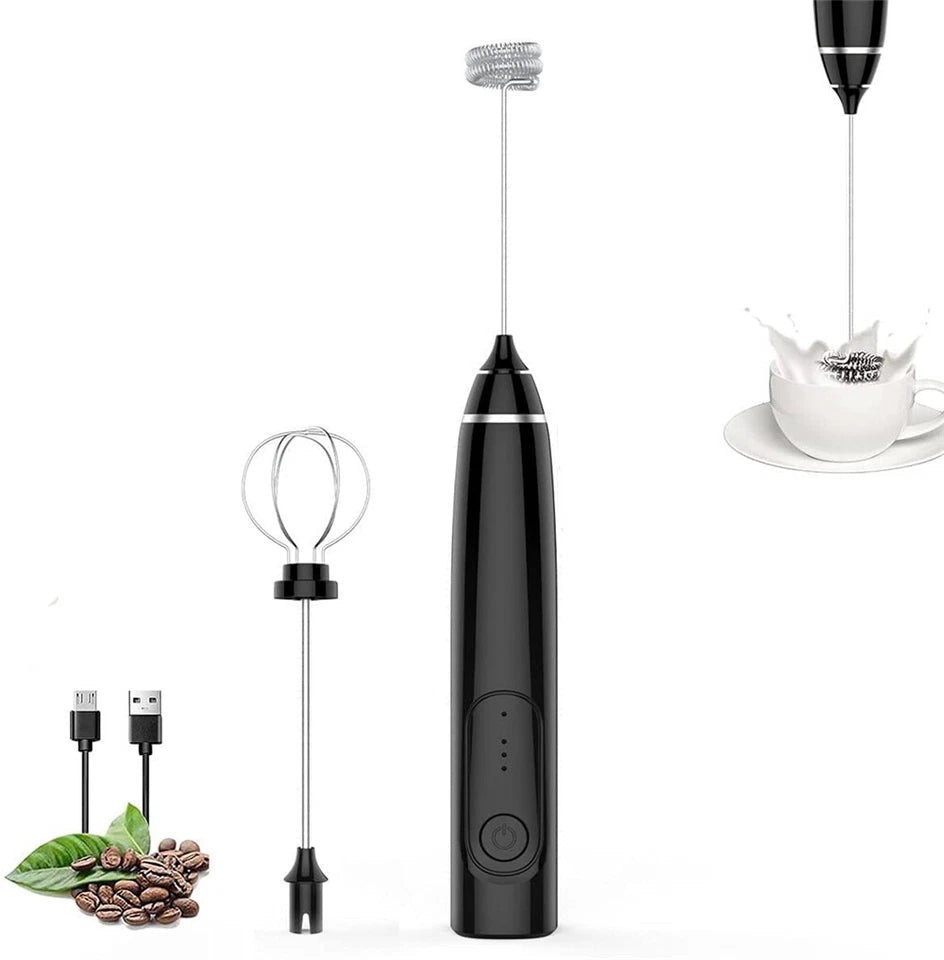 Black Electric Mini Frother | Foamer/Milk Frother/Egg Beater/Stirrer/Whisk/Mixer Tool | USB Rechargeable