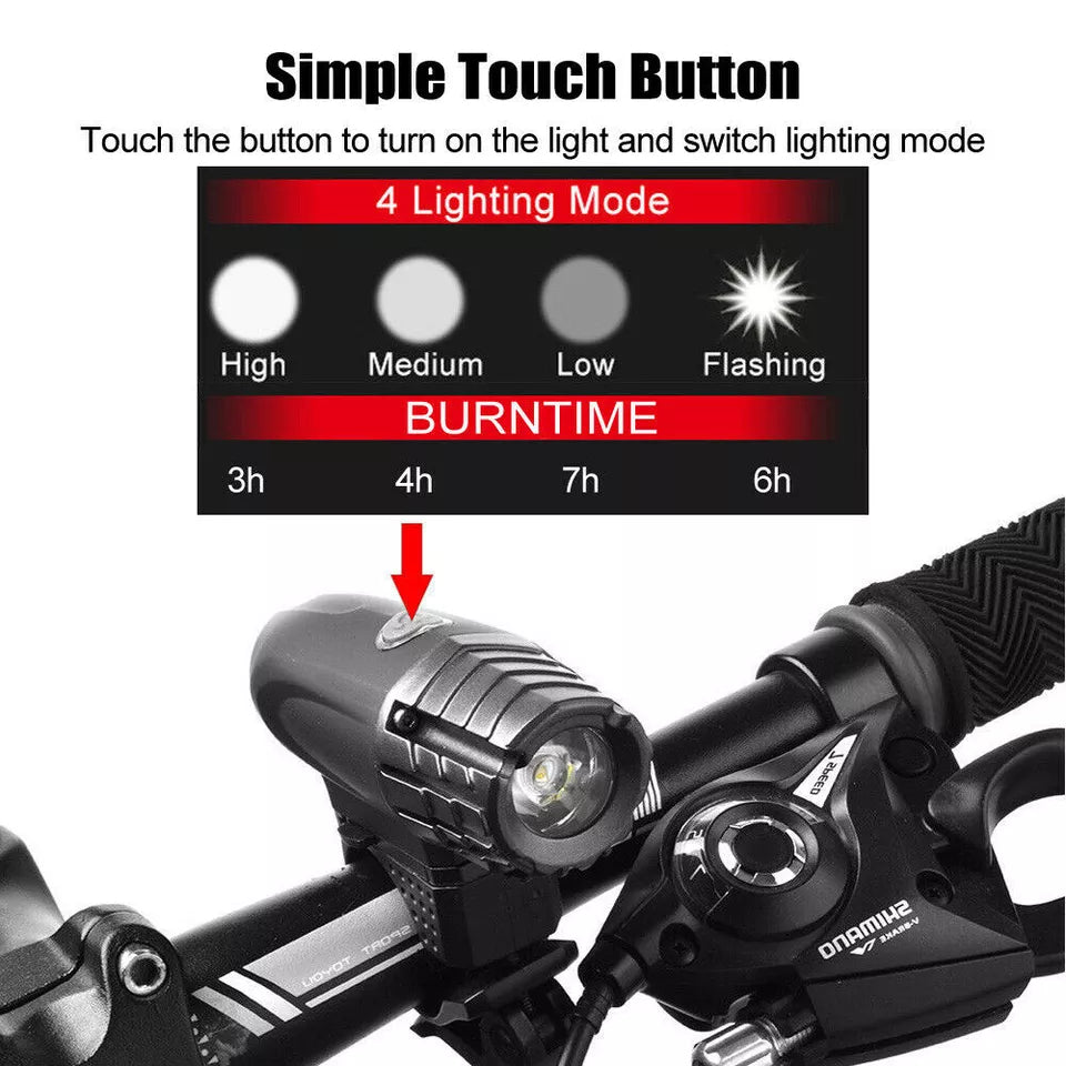 Rechargeable LED Bike Bicycle Light | USB Waterproof Front Headlight & Back Tail Lights | Emergency Flashlight