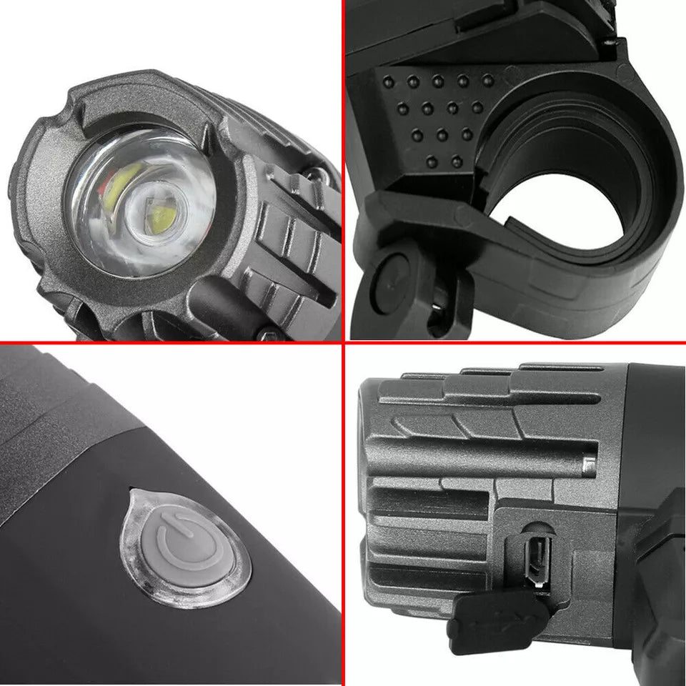 Rechargeable LED Bike Bicycle Light | USB Waterproof Front Headlight & Back Tail Lights | Emergency Flashlight