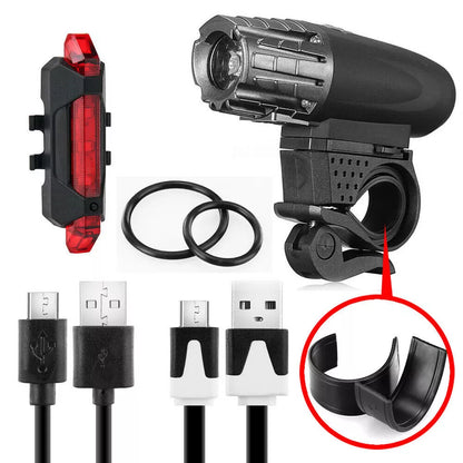 Rechargeable LED Bike Bicycle Light | USB Waterproof Front Headlight & Back Tail Lights | Emergency Flashlight