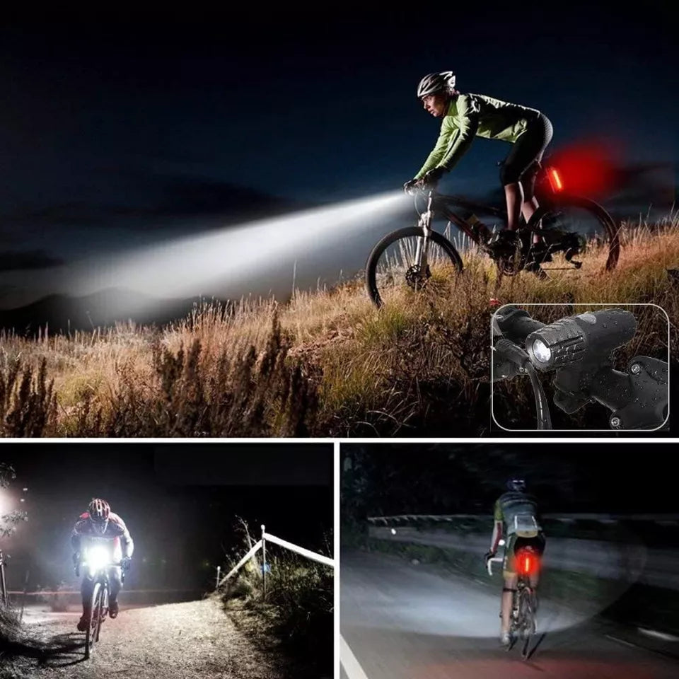 Rechargeable LED Bike Bicycle Light | USB Waterproof Front Headlight & Back Tail Lights | Emergency Flashlight