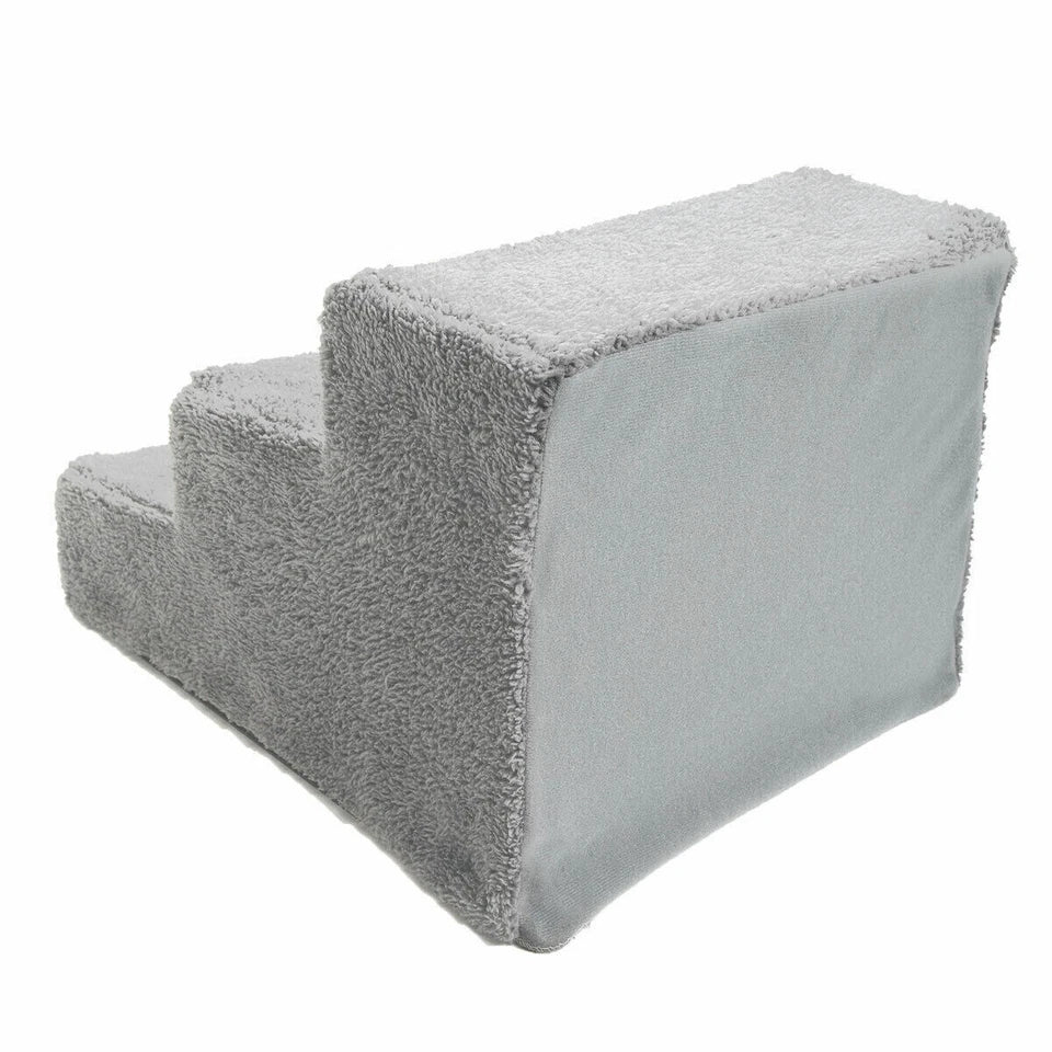 Pet Stairs 3 Steps Easy Assemble | Portable Cat Dog Ladder w/ Cover | Step Ramp Climb For Pup Play