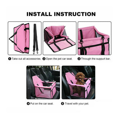 Travel Cat Dog Pet Car Carrier | Pink Puppy Booster Seat | Auto Carrier Safety Protector Basket