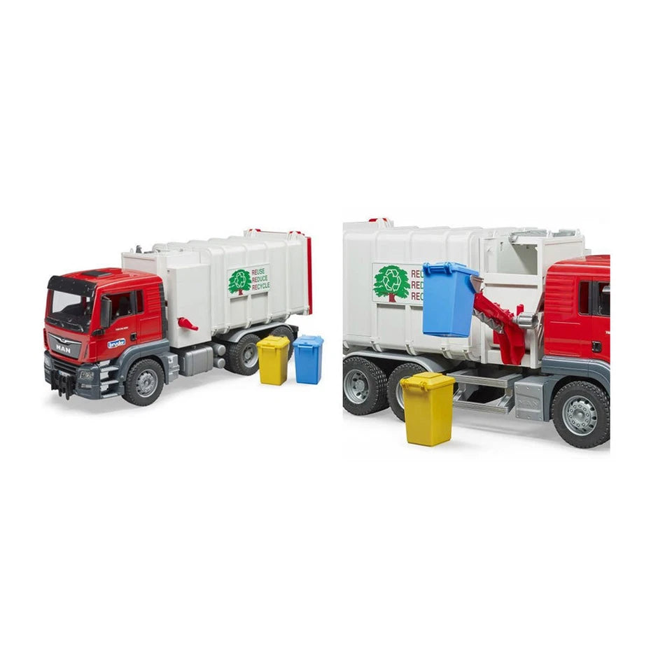 Side Loading Garbage/Recycling Truck w/Bin | Model MAN TGS | Size: 53 x 19 x 25.7 cm 1:16 | High Detail Model