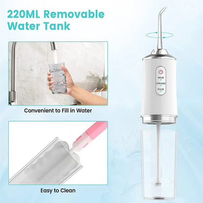 Cordless Water Flosser | Dental Oral Irrigator Floss Pick Teeth Cleaner | Four Cleaning Heads | Pink Only