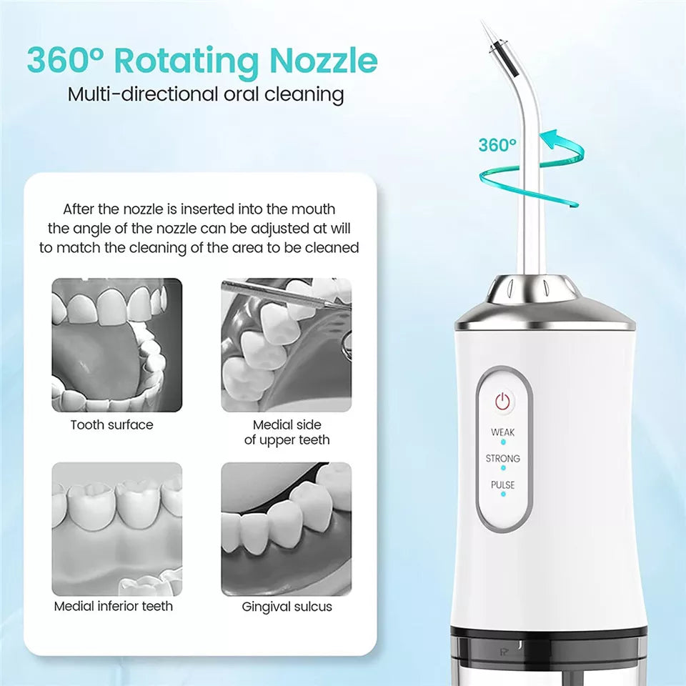 Cordless Water Flosser | Dental Oral Irrigator Floss Pick Teeth Cleaner | Four Cleaning Heads | Pink Only