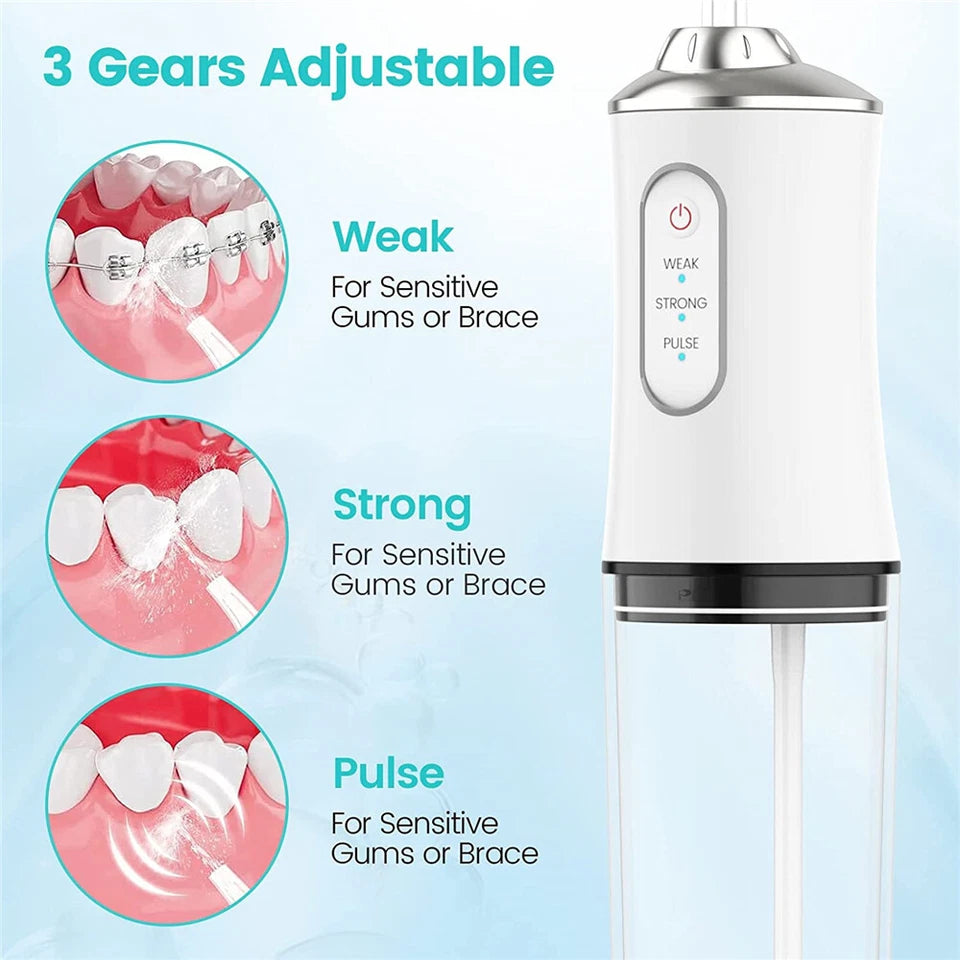 Cordless Water Flosser | Dental Oral Irrigator Floss Pick Teeth Cleaner | Four Cleaning Heads | Pink Only