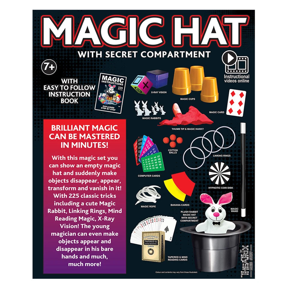 Ezama Magic Hat w/ Secret Compartment | 225 Tricks Magician Show Set | Suitable for Kids 7y+