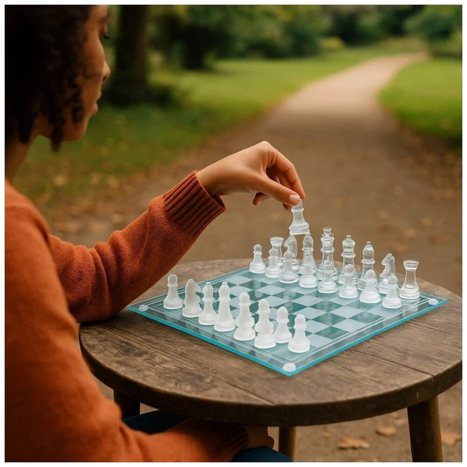 Karson Crystal Chess Game Set 32pc | Glass Board | Suitable for 6y+ | Stylish Centerpiece