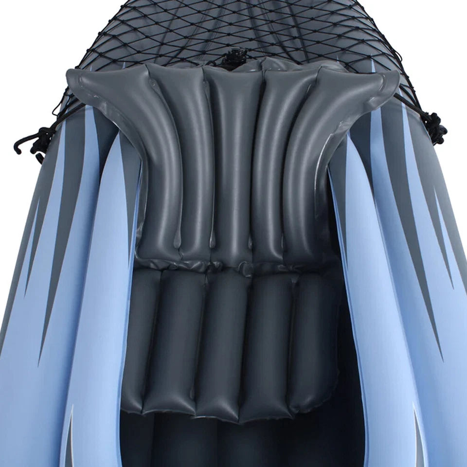 Inflatable Kayak 274cm Long | Single Seat Hacienda Blow Up Kayak | Aluminum Oar & Pump incl | Equipped with Cargo Net for Extra Storage |