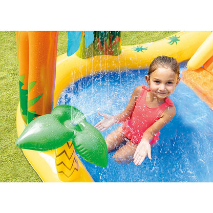 Intex Dinosaur Inflatable Swimming Pool | Size 249x191cm Play Centre | Suitable for Kids 3y+ | Six Colourful Balls and Volcano