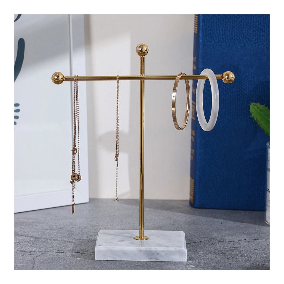 NF Living Jewellery Holder 10x23 Elegant Design Marble Metal Organizer Gold