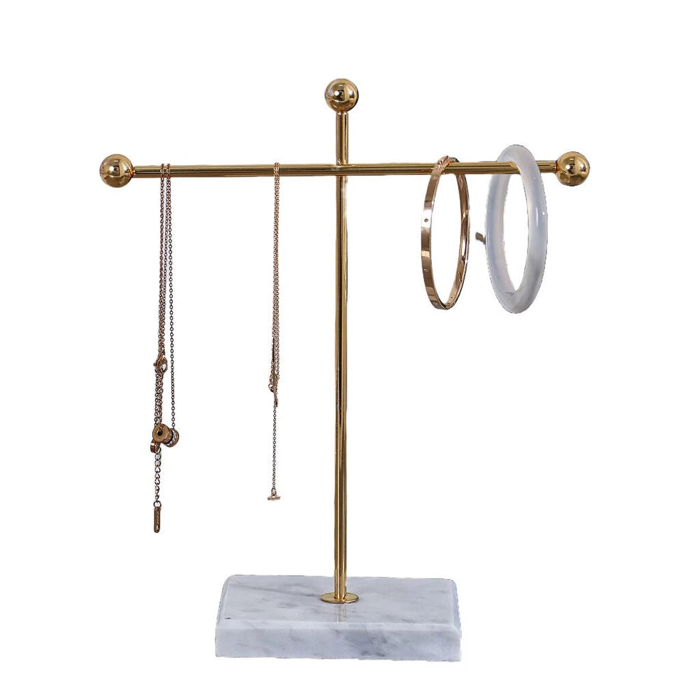 NF Living Jewellery Holder 10x23 Elegant Design Marble Metal Organizer Gold