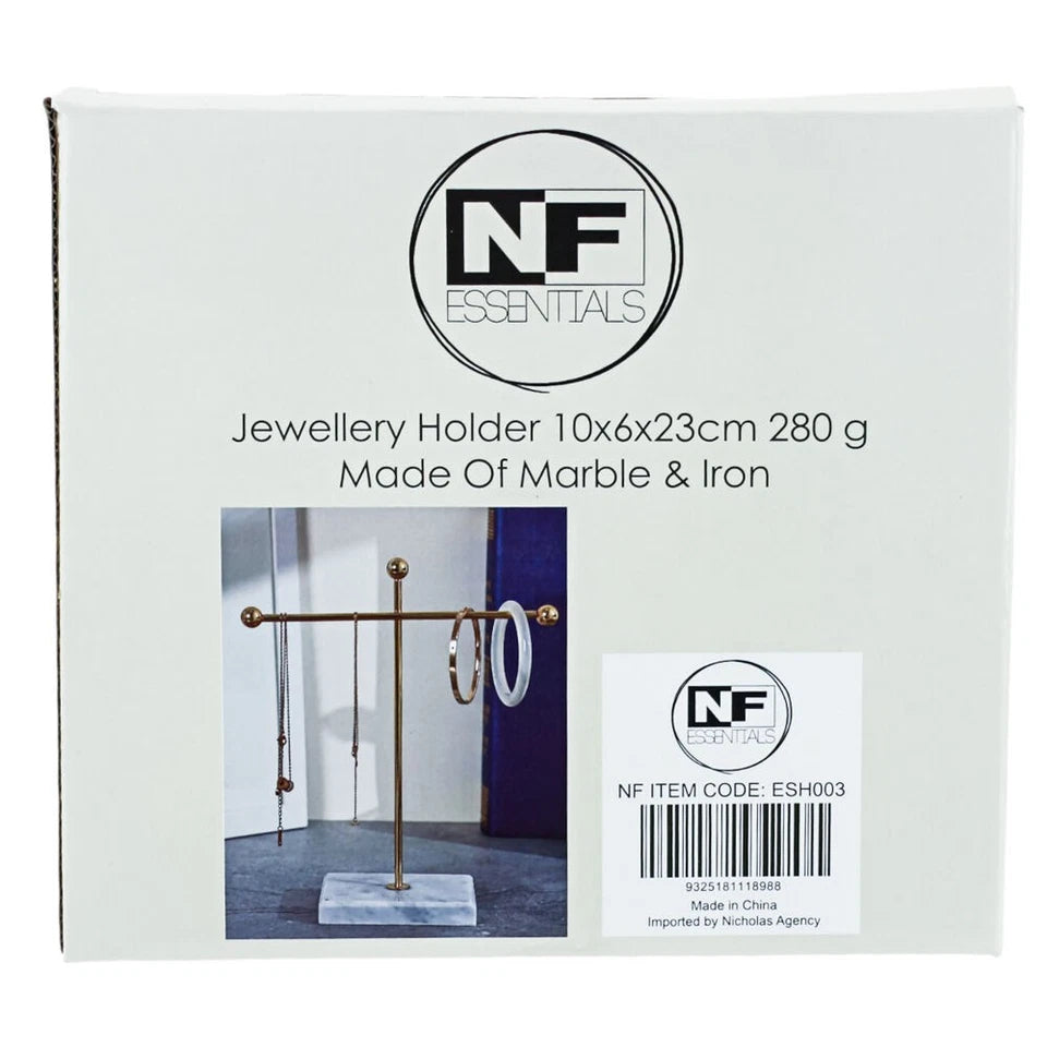 NF Living Jewellery Holder 10x23 Elegant Design Marble Metal Organizer Gold
