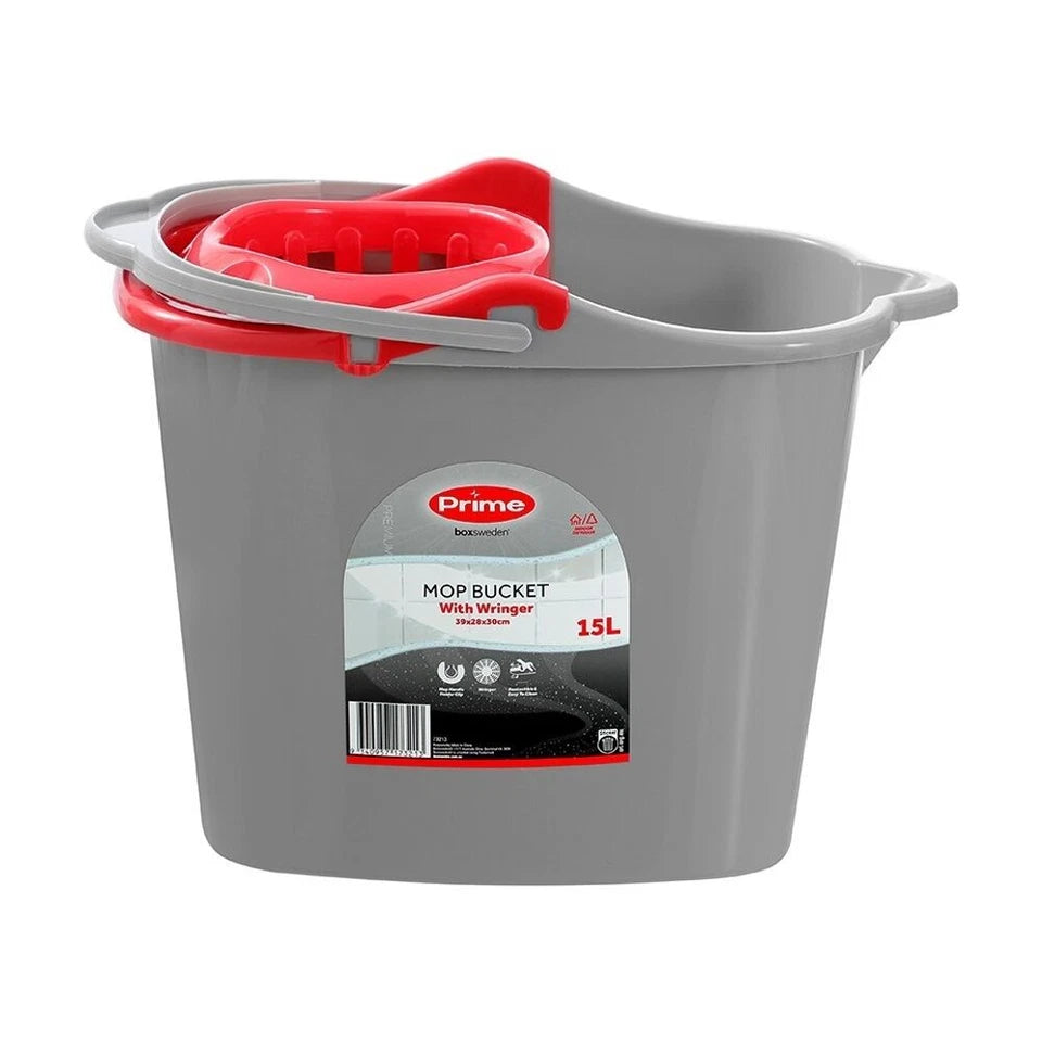 Boxsweden Prime Mop Bucket with Wringer | Capacity 15L 39x28x30cm | Durable for Cleaning 3PK
