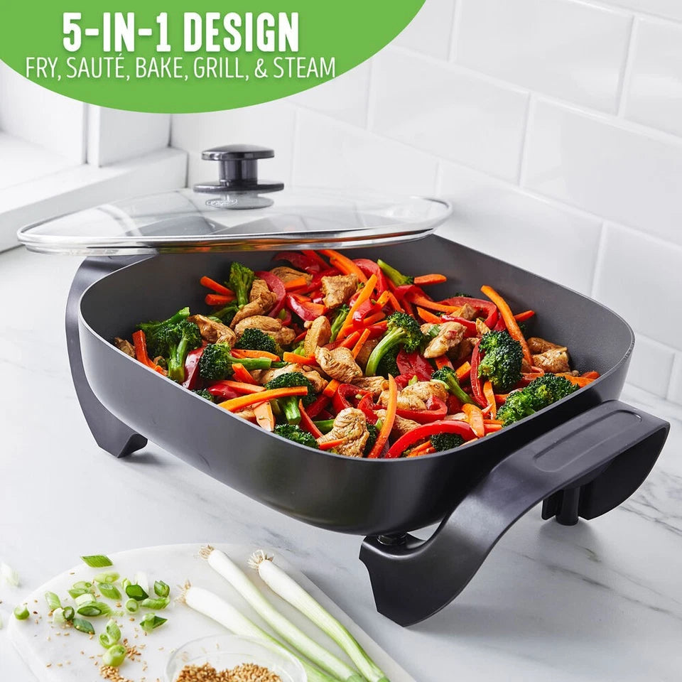 Greenlife Electric Frypan 4.7L Induction Safe Ceramic Multi-Function Pan Black