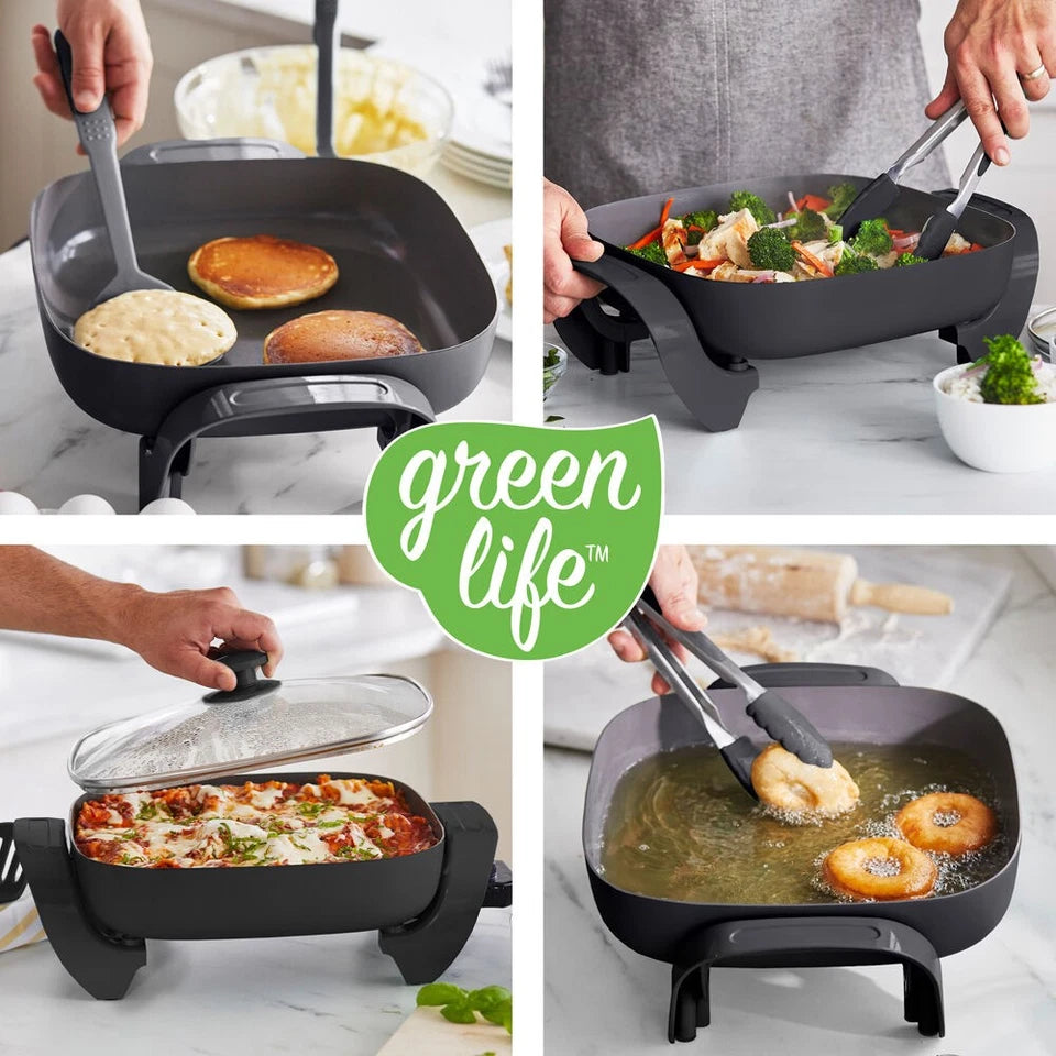 Greenlife Electric Frypan 4.7L Induction Safe Ceramic Multi-Function Pan Black