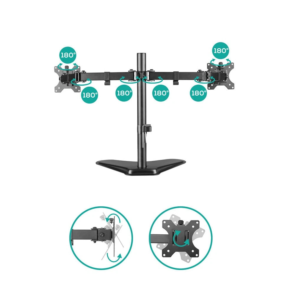 Activiva Dual-Screen Articulating Monitor Arm with Free-Standing Desktop Base