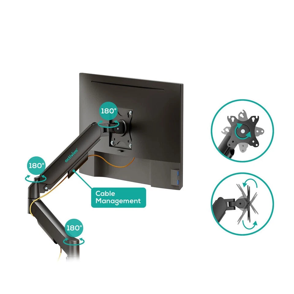 Activiva Ergolife Dual-Screen Mount | Gas Spring Monitor Arm - 17-32" Monitors | Ergonomic Design