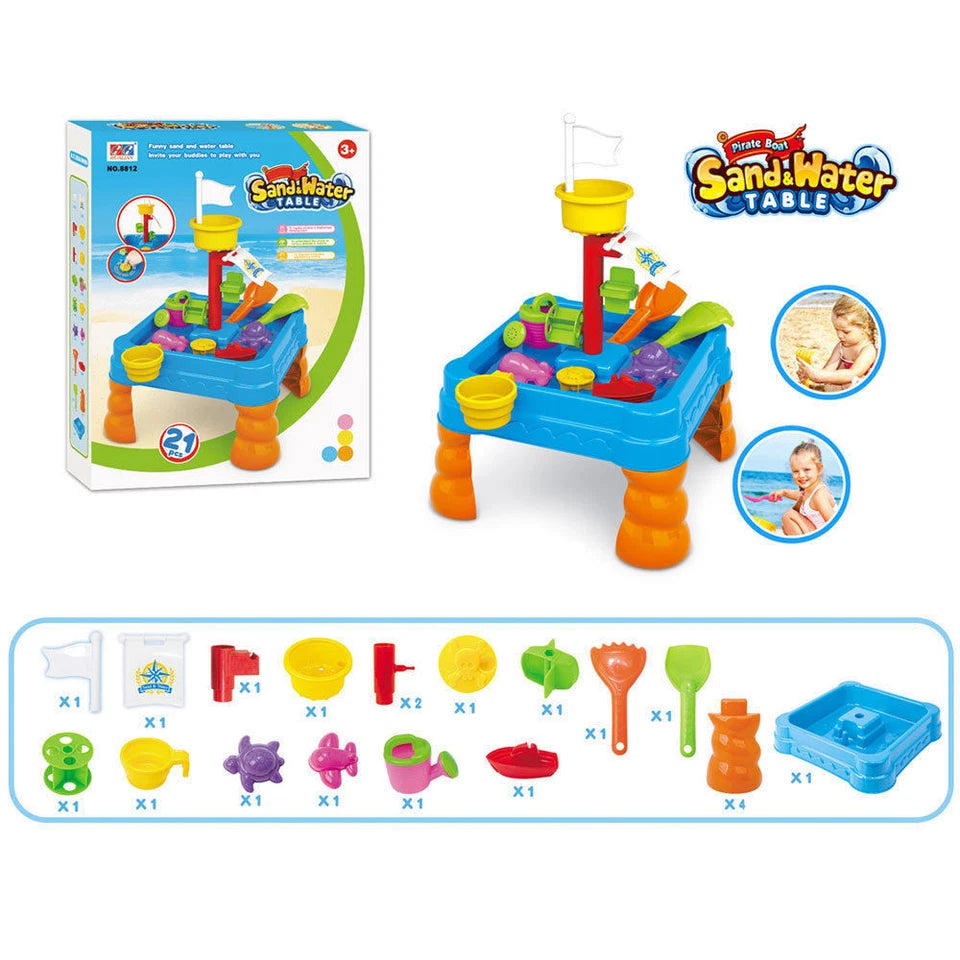 Sand/Water Activity Play Table | 58cm Kids Fun/Outdoor Sandpit +3 yrs | Set Incl 21pcs