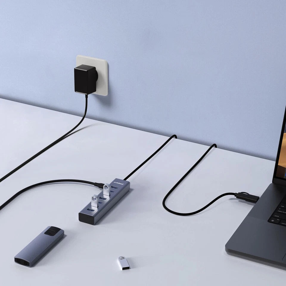 Mbeat 7-Port USB Hub | Dual USB-A & USB-C Connector Silver | 2-in-1 connector |  enabling quick charging of smartphones, tablets, and other USB devices | supporting modern and legacy devices
