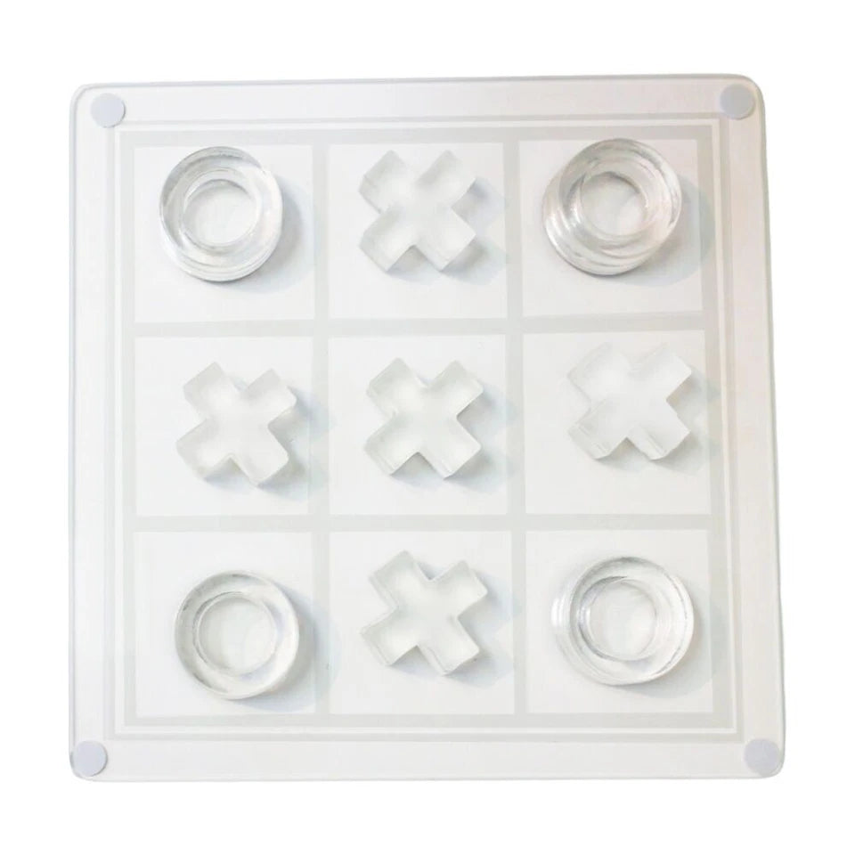 Karson Glass 9pc Tic Tac Toe | Classic Board Game Set | Stylish & Modern Frosted Glass