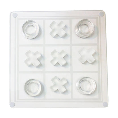 Karson Glass 9pc Tic Tac Toe | Classic Board Game Set | Stylish & Modern Frosted Glass