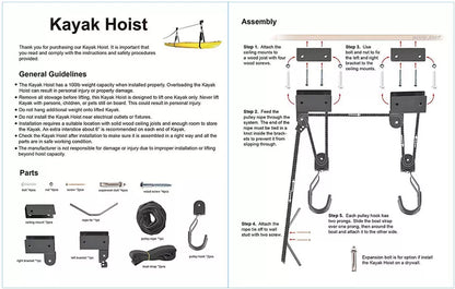 Stainless Steel Kayak/Bike Hoist | Lift Pulley System | Garage Ceiling Storage Rack | Capacity 56.7 Kg (125LBS)