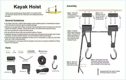 Stainless Steel Kayak/Bike Hoist | Lift Pulley System | Garage Ceiling Storage Rack | Capacity 56.7 Kg (125LBS)