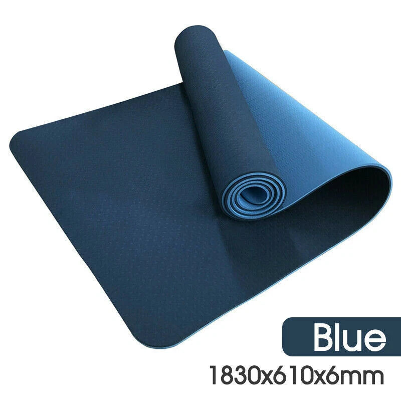TPE Yoga Mat Exercise Fitness Gym | Pilates Non Slip Dual Layer Eco Friendly | Blue